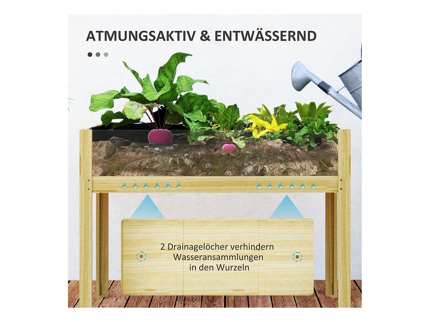 Bac à plantes surélevé avec plaques acryliques, drainage intégré, bois naturel (110x50x80cm)