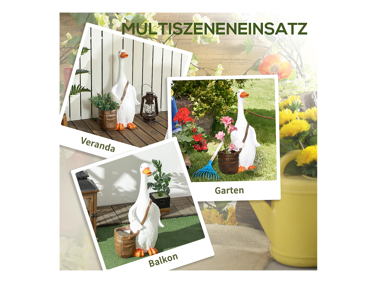 Zwaanvormige bloempotten, kunsthars, wit, met drainagegat (32x18x60 cm)