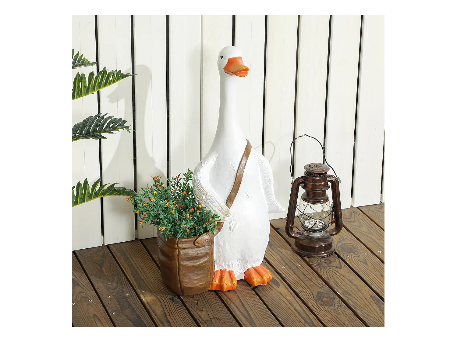 Zwaanvormige bloempotten, kunsthars, wit, met drainagegat (32x18x60 cm)