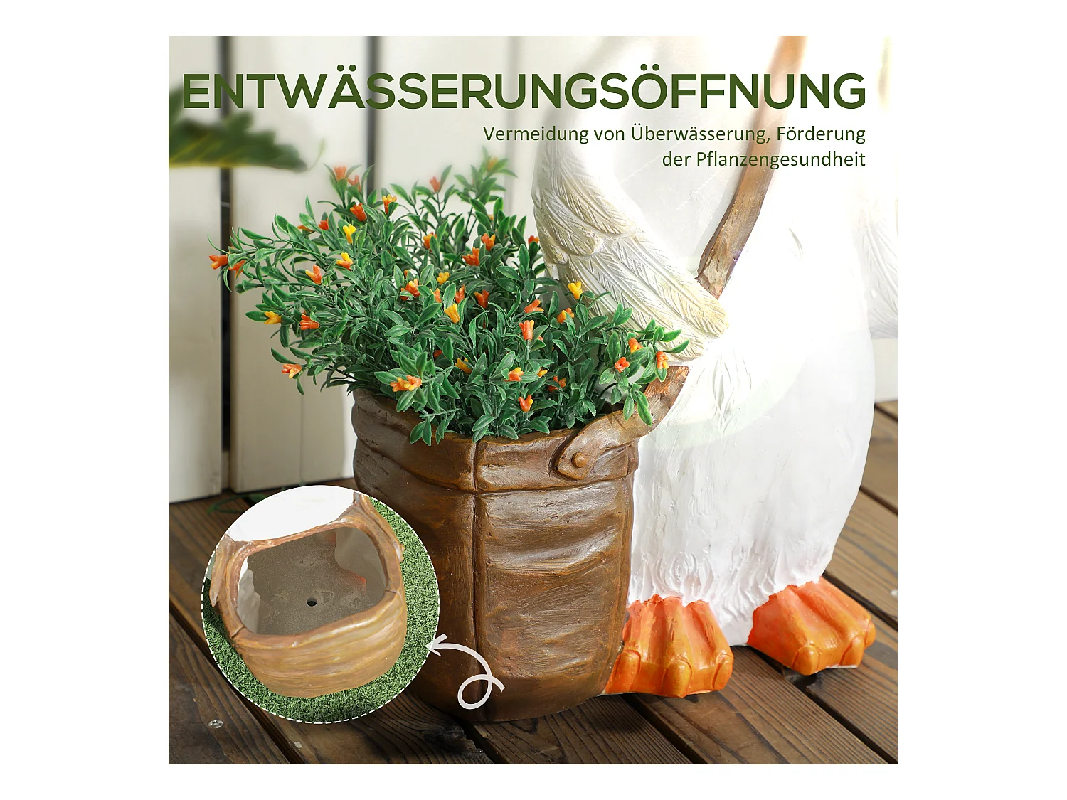 Zwaanvormige bloempotten, kunsthars, wit, met drainagegat (32x18x60 cm)