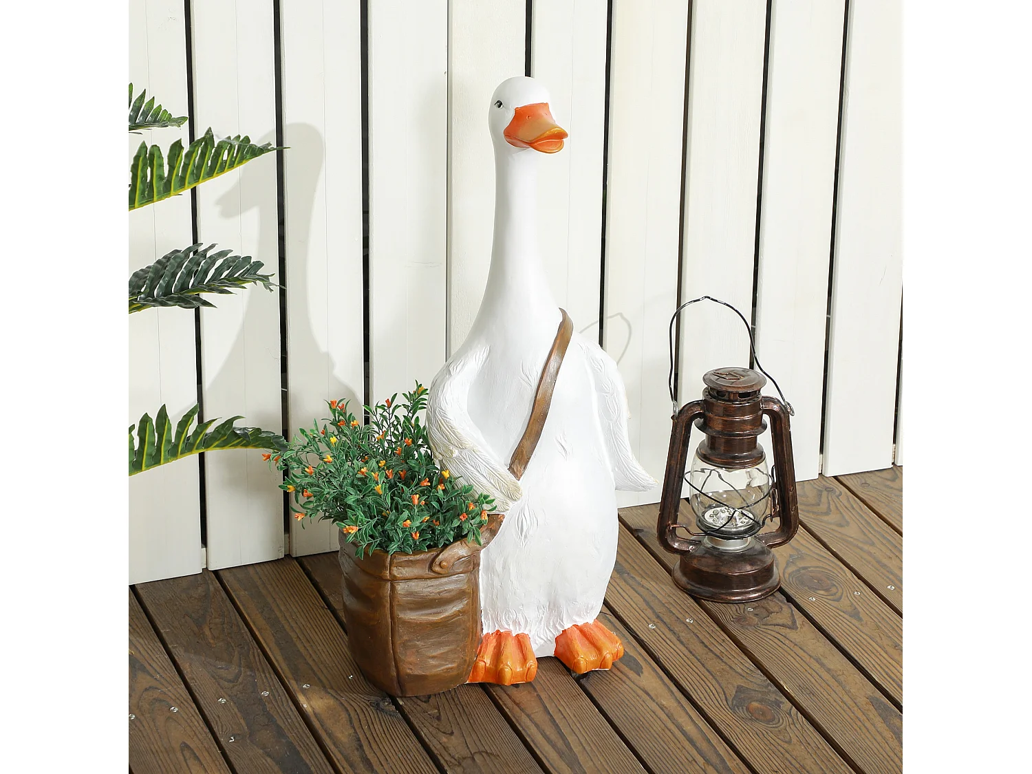 Zwaanvormige bloempotten, kunsthars, wit, met drainagegat (32x18x60 cm)