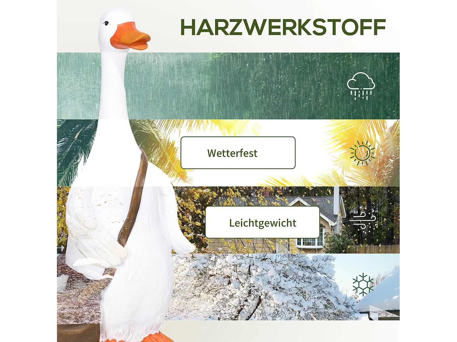 Zwaanvormige bloempotten, kunsthars, wit, met drainagegat (32x18x60 cm)