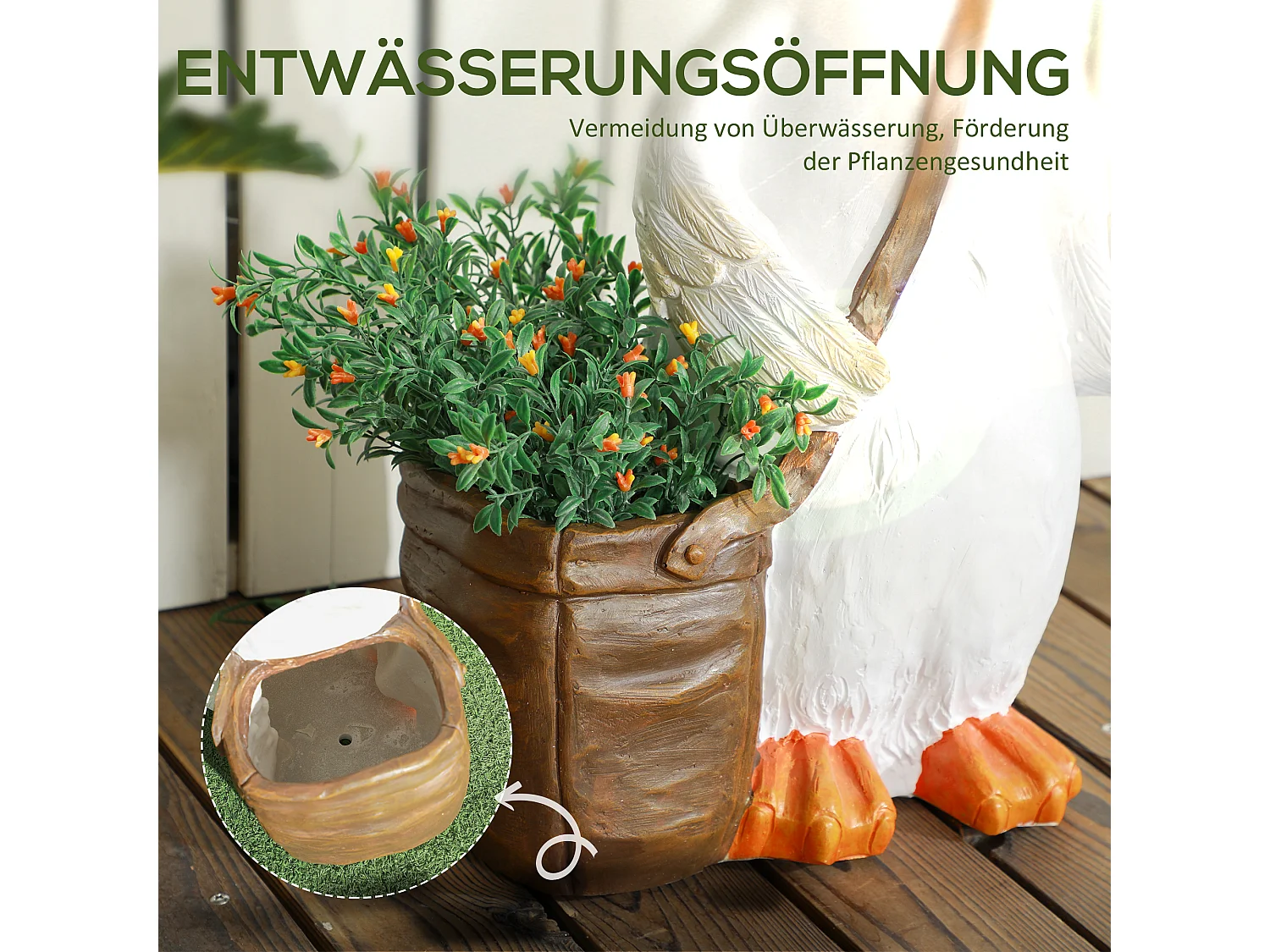 Zwaanvormige bloempotten, kunsthars, wit, met drainagegat (32x18x60 cm)