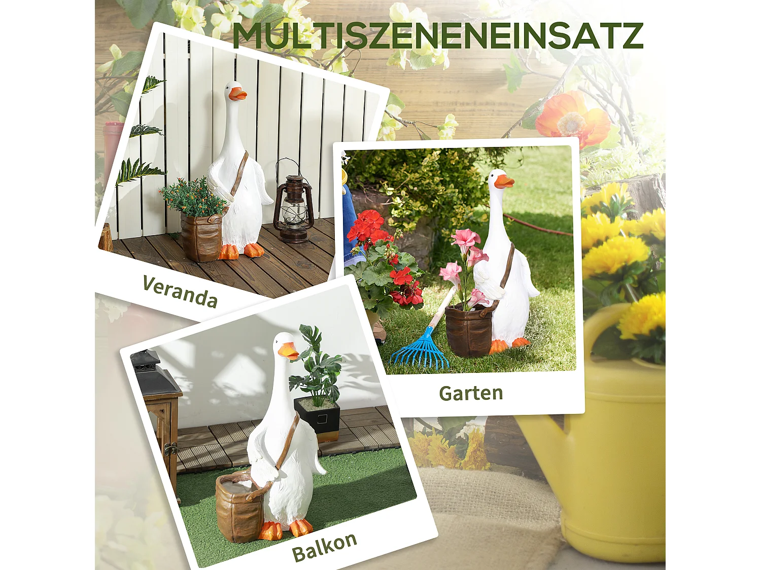 Zwaanvormige bloempotten, kunsthars, wit, met drainagegat (32x18x60 cm)