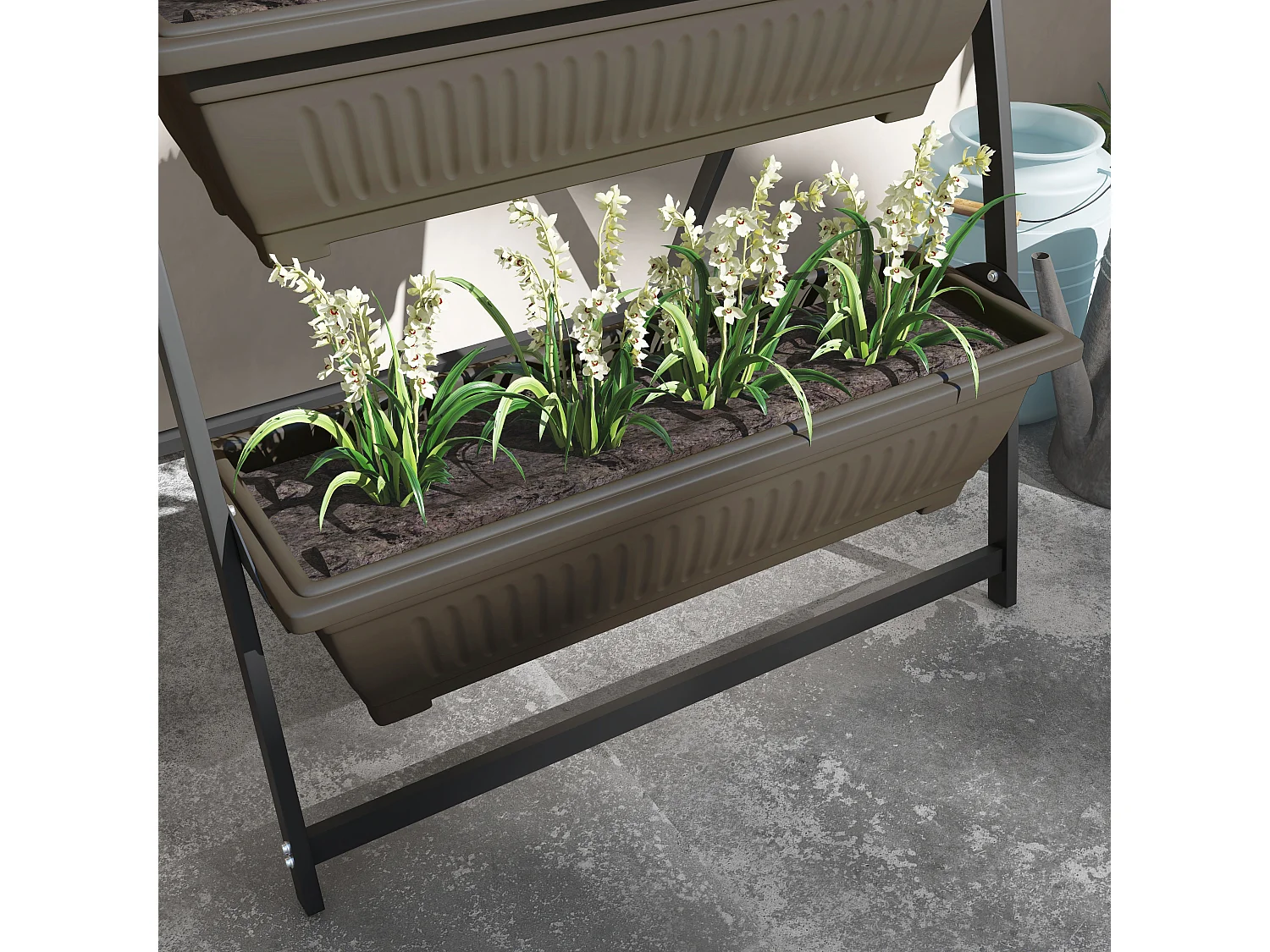 Étagère à plantes 4 niveaux, en acier, avec trous de drainage, bois, brun (76x79x162 cm)