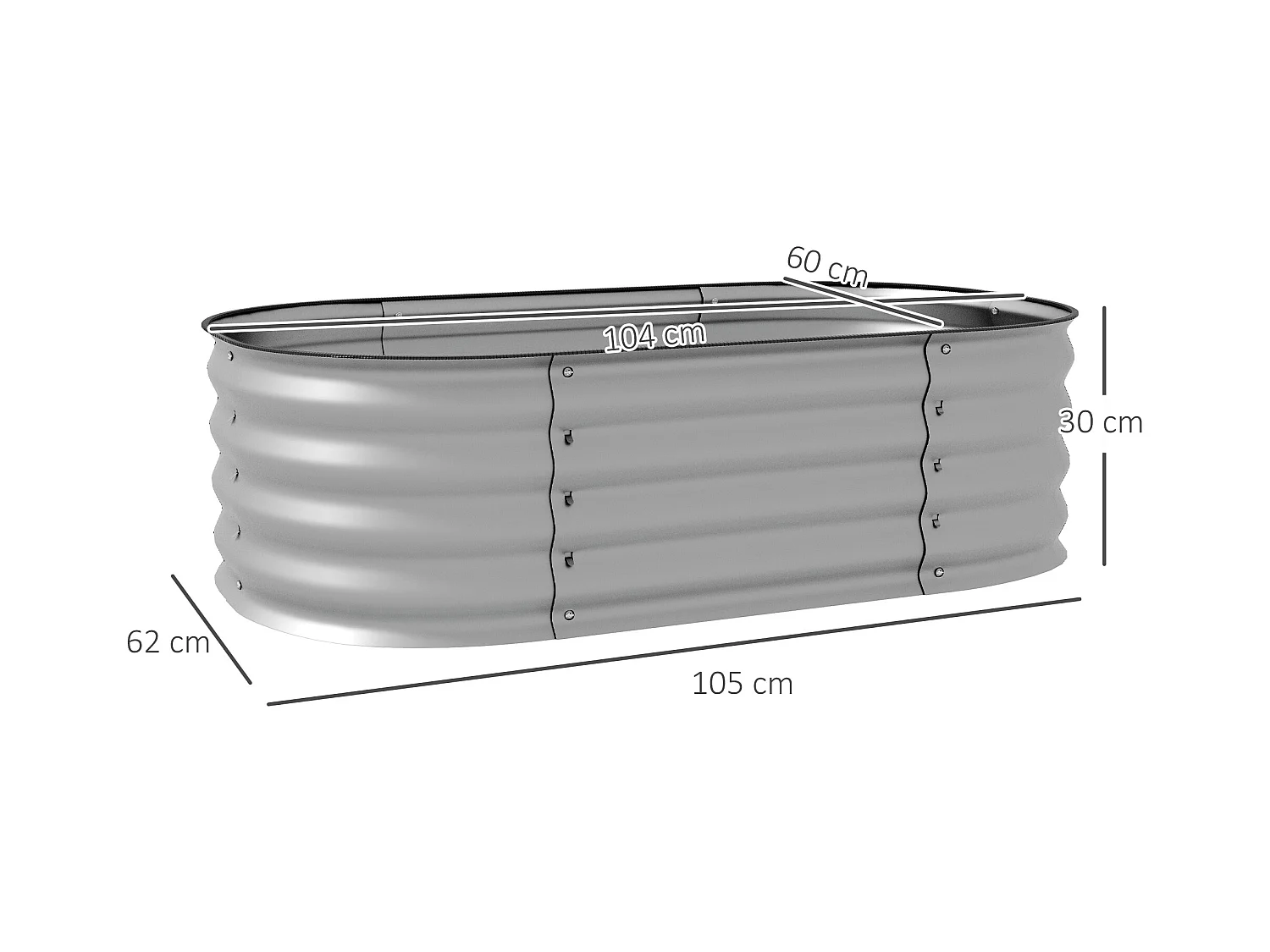 Bac de jardin surélevé, métal, gris (105x62x30 cm)