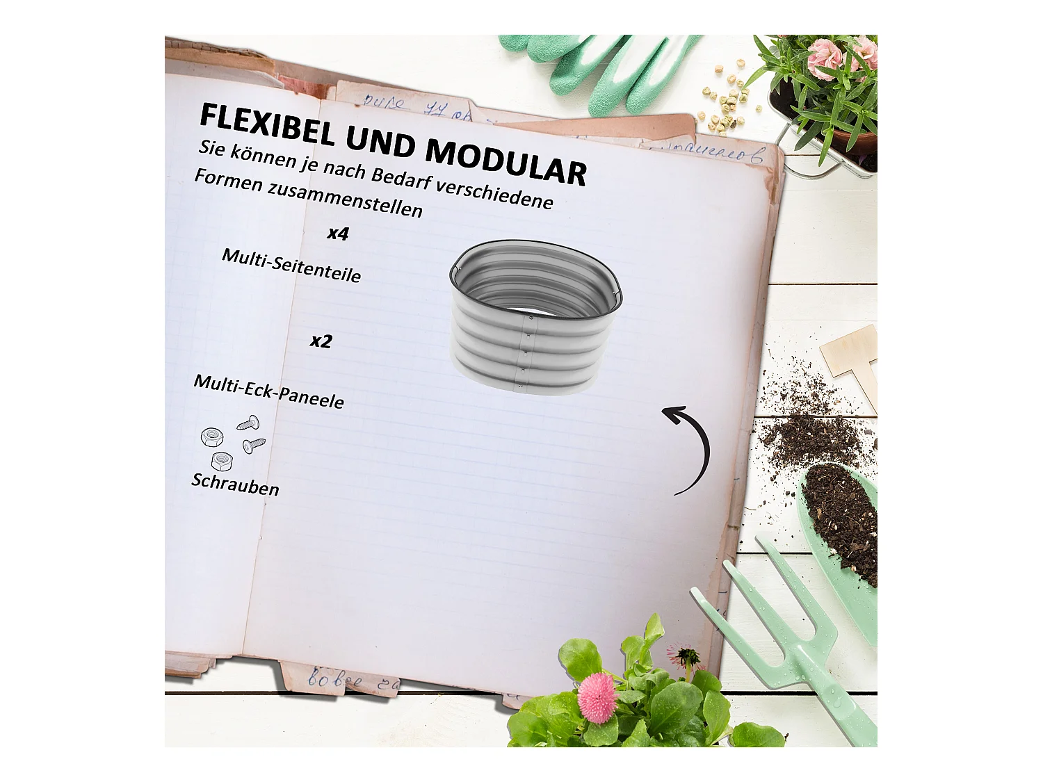 Bac de jardin surélevé, métal, gris (105x62x30 cm)