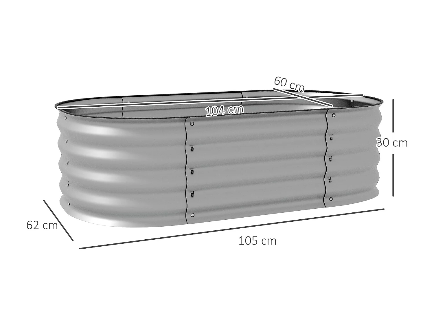 Bac de jardin surélevé, métal, gris (105x62x30 cm)