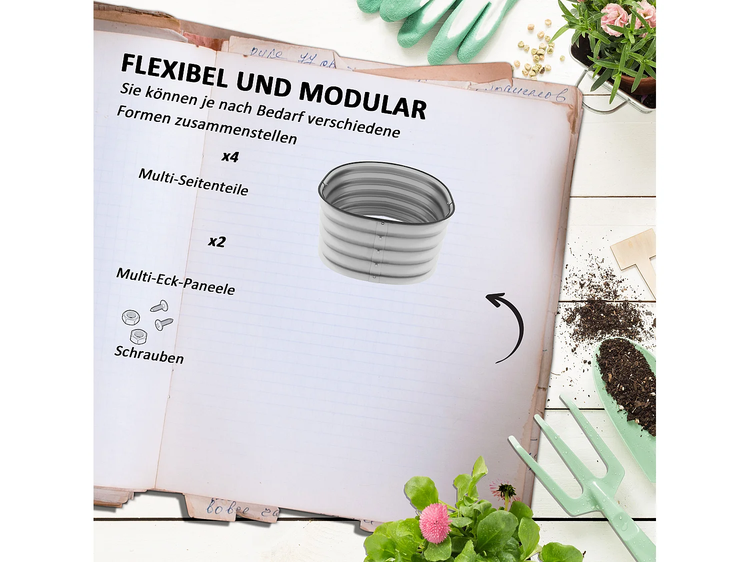 Bac de jardin surélevé, métal, gris (105x62x30 cm)