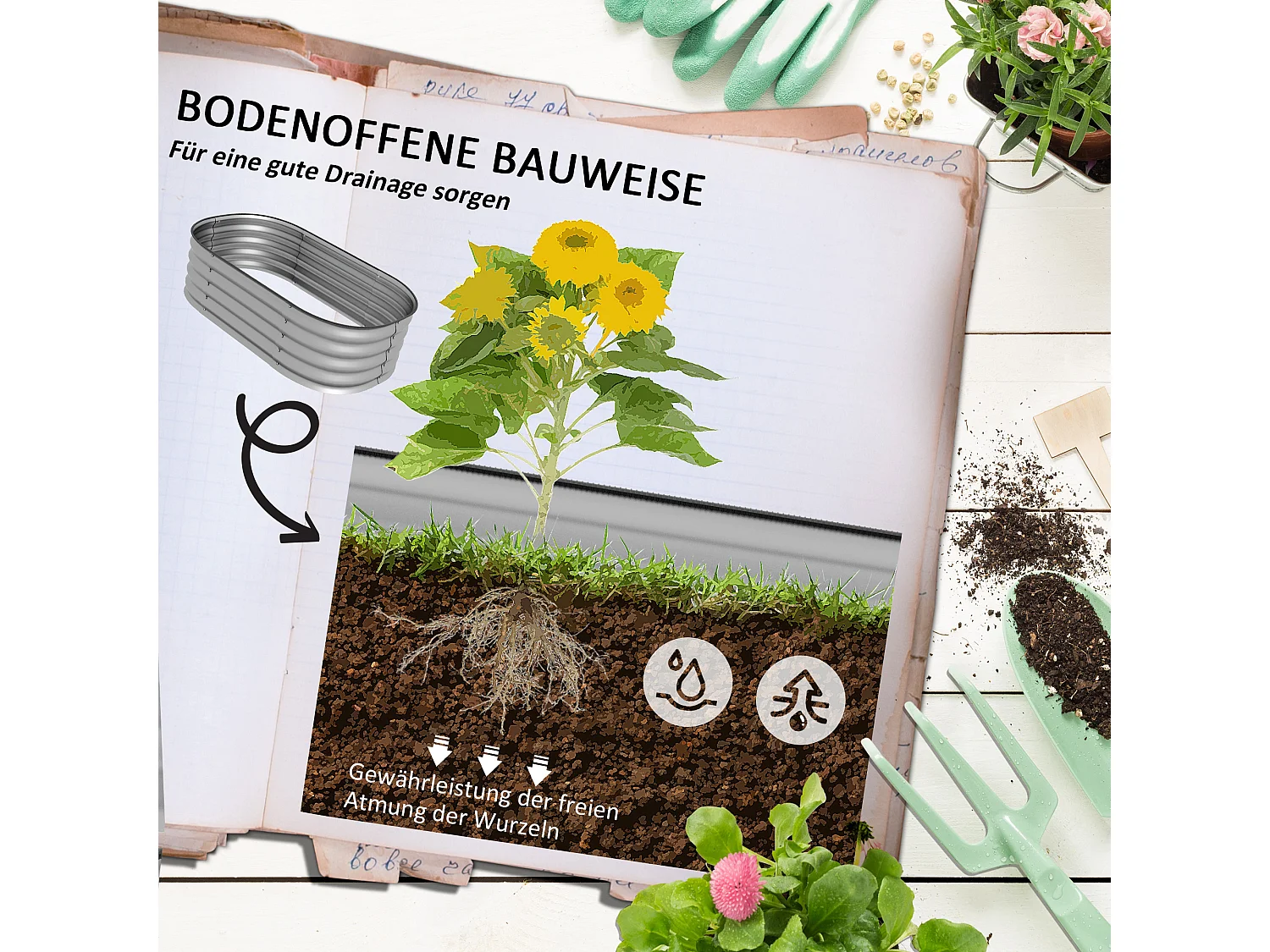 Bac de jardin surélevé, métal, gris (105x62x30 cm)