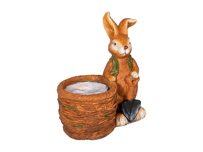 Konijnenbloempot met rieten mand, ontwerp voor buiten en binnen, hars, bruin (45x27x50 cm)