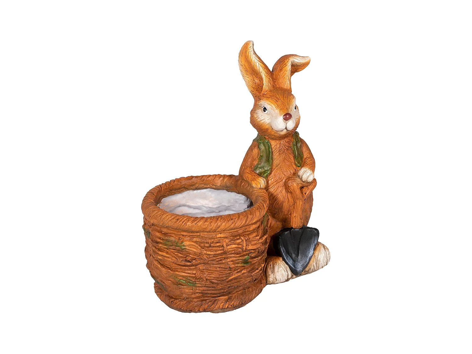 Kaninchen-Blumentopf mit Weidenkorb, Design für draußen und drinnen, Harz, Braun (45x27x50 cm)