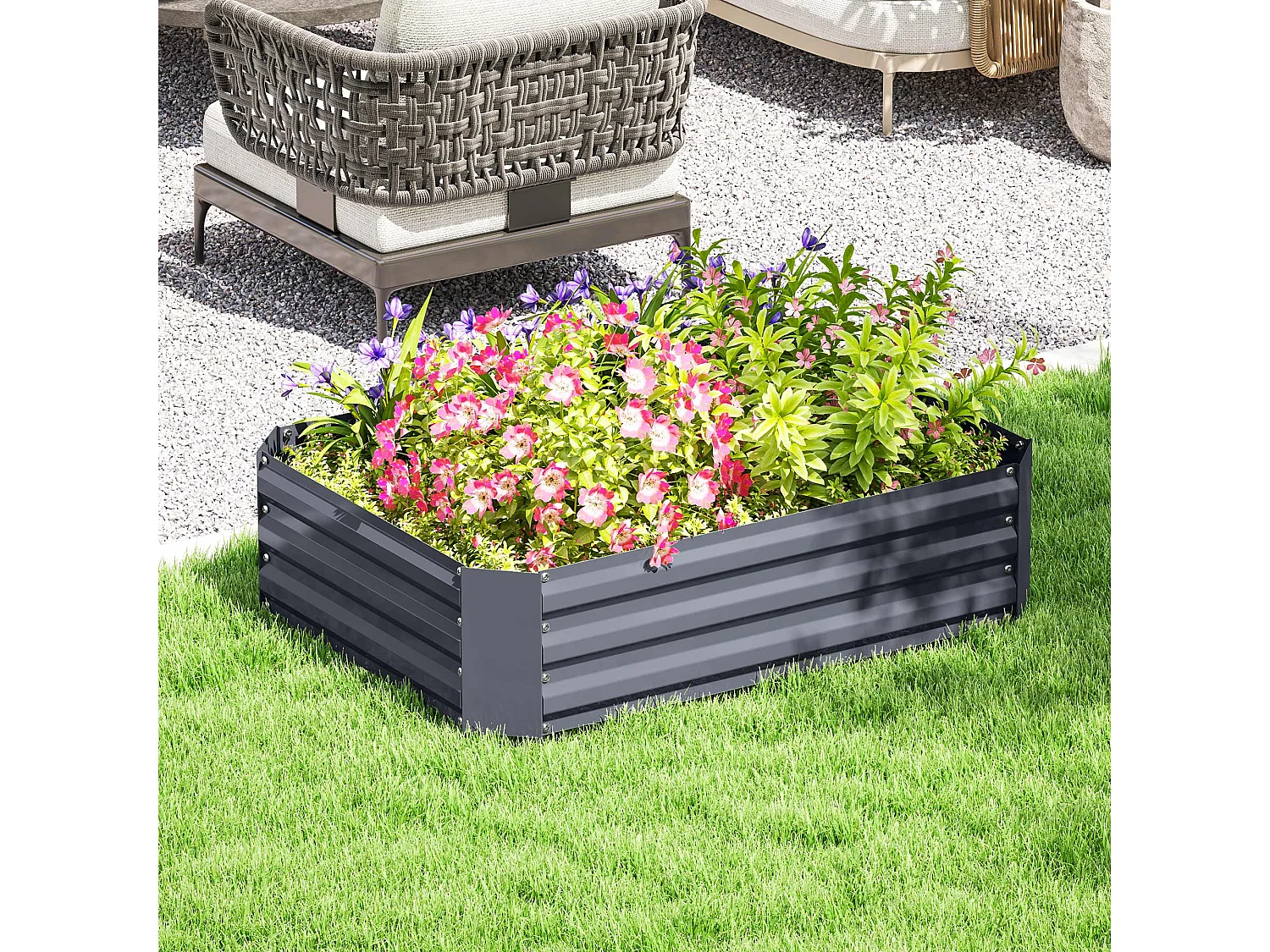 Carré potager en acier galvanisé, empilable, gris foncé (120x90x30cm)