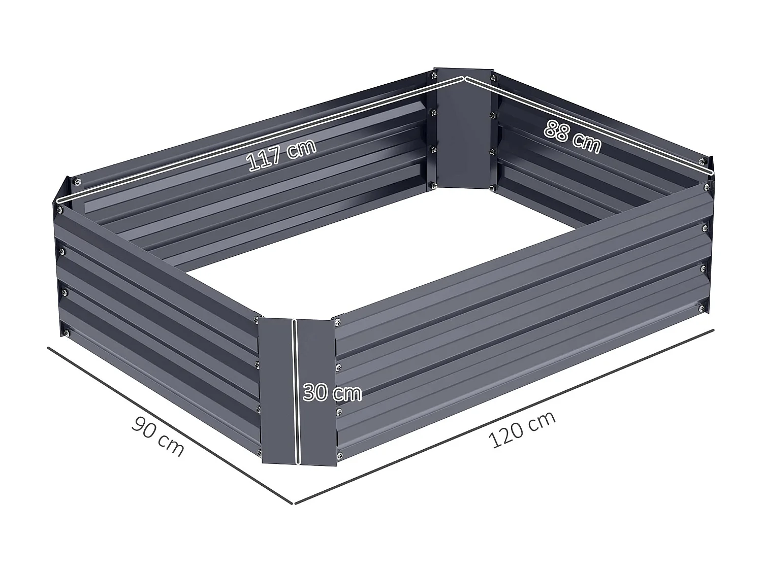 Carré potager en acier galvanisé, empilable, gris foncé (120x90x30cm)