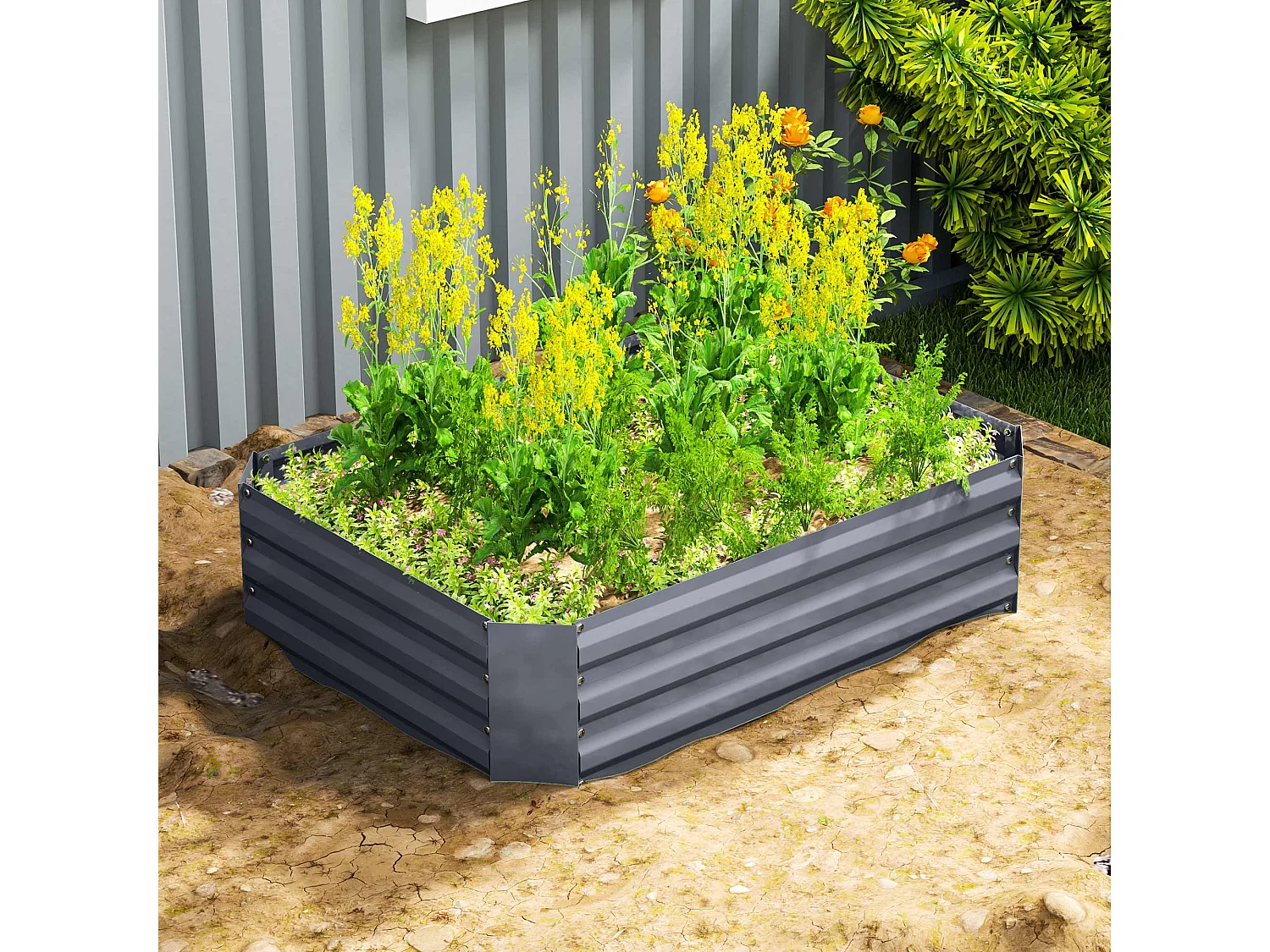 Carré potager en acier galvanisé, empilable, gris foncé (120x90x30cm)