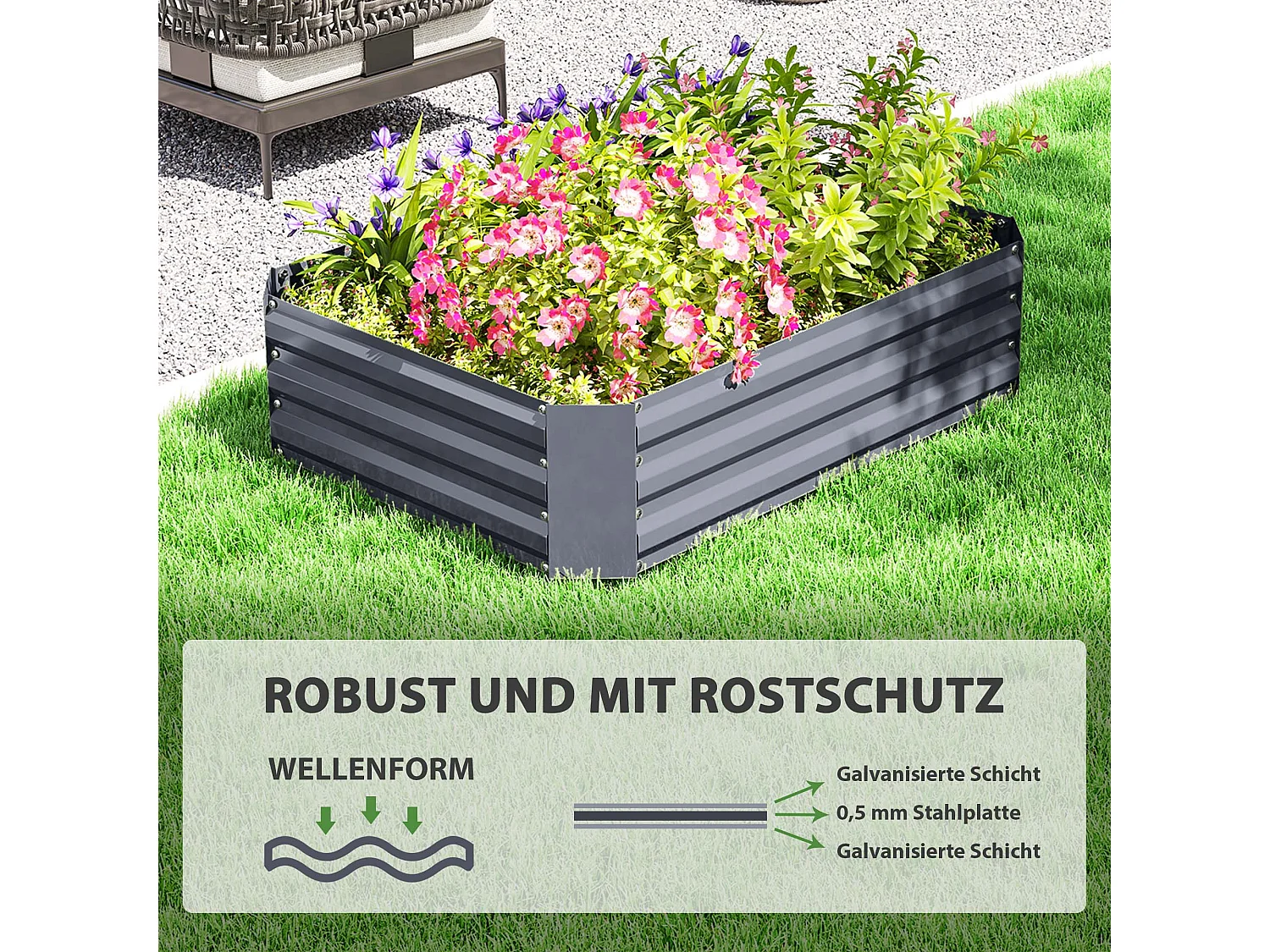 Moestuin van gegalvaniseerd staal, stapelbaar, donkergrijs (120x90x30cm)