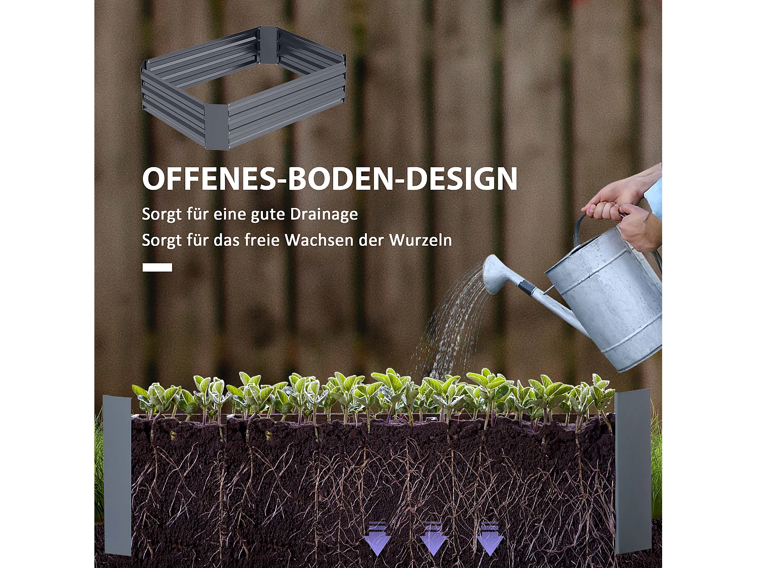 Moestuin van gegalvaniseerd staal, stapelbaar, donkergrijs (120x90x30cm)