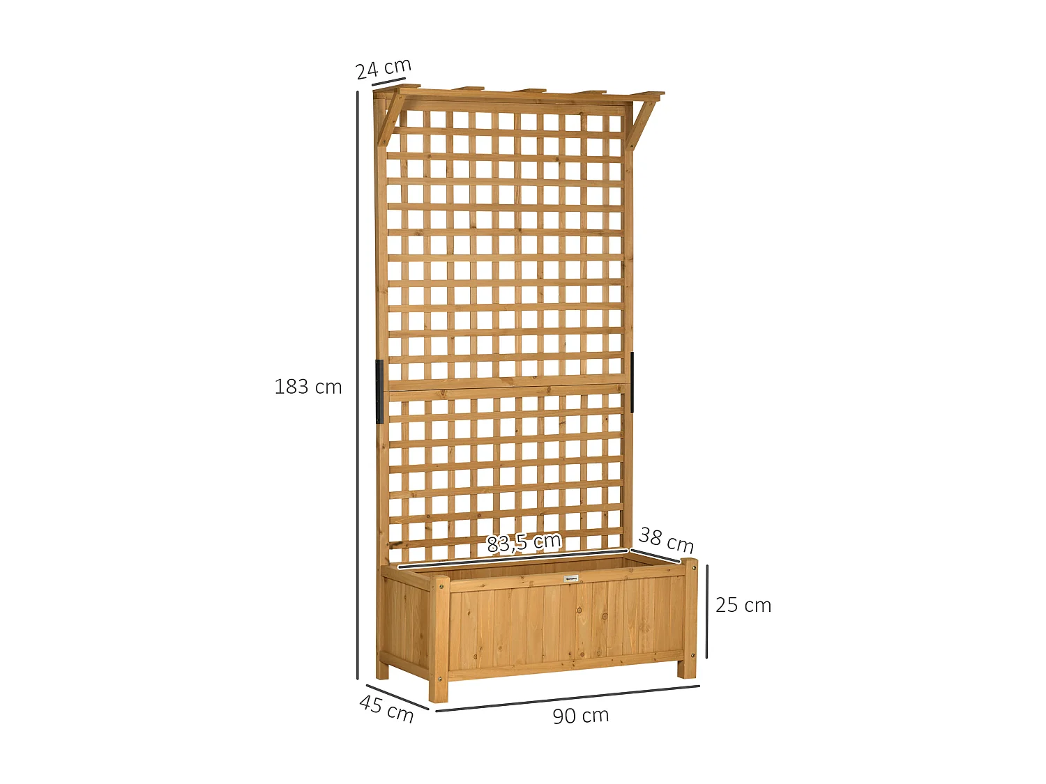 Bac à plantes surélevé avec treillis, bois peint, jaune (90x45x183cm)