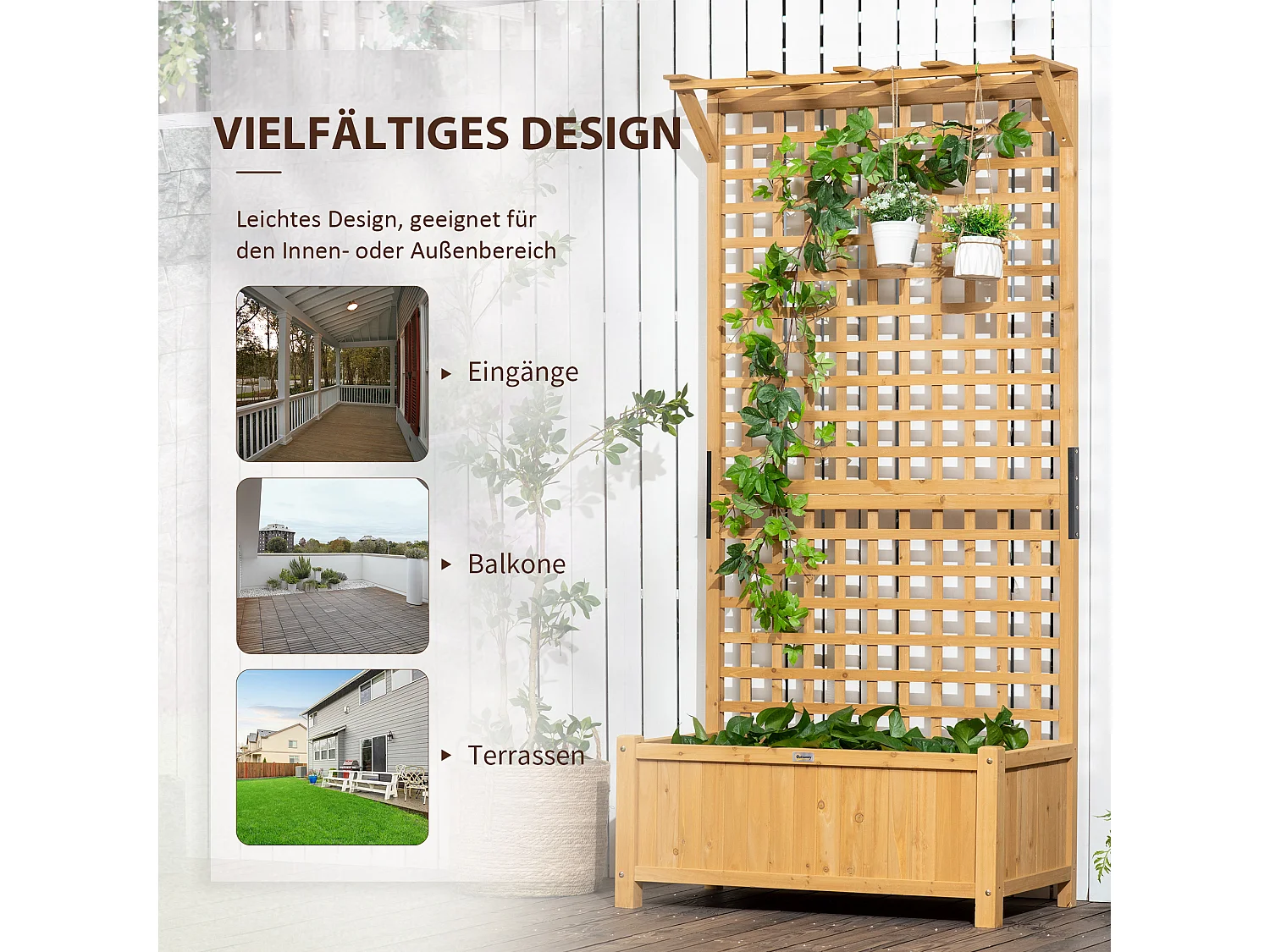 Bac à plantes surélevé avec treillis, bois peint, jaune (90x45x183cm)