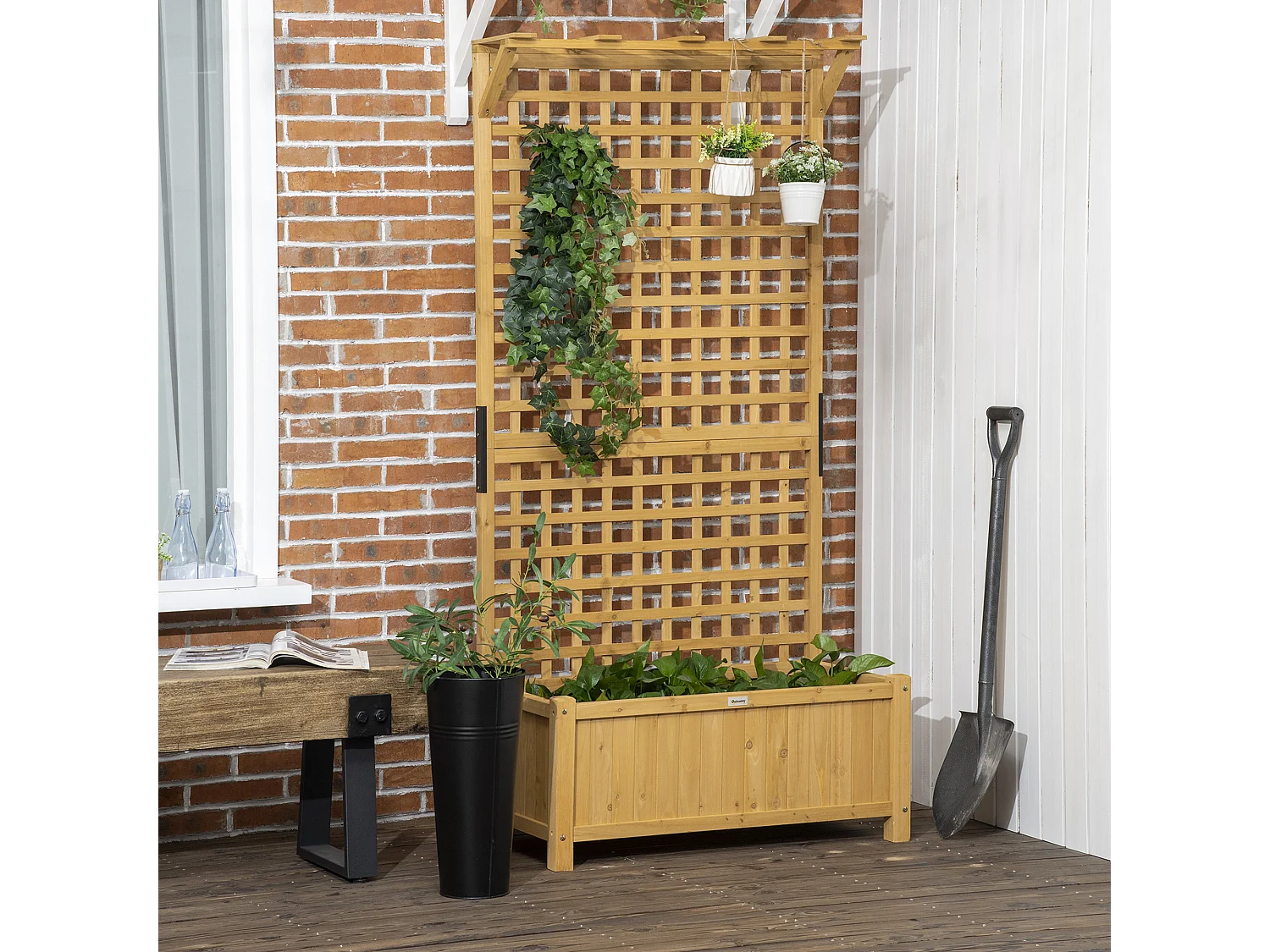 Bac à plantes surélevé avec treillis, bois peint, jaune (90x45x183cm)