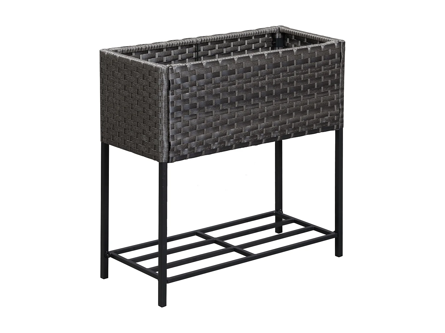 Verhoogde bloembak van polyrotan met plankje, voor tuinbalkonterras, bruin (70x30x72 cm)