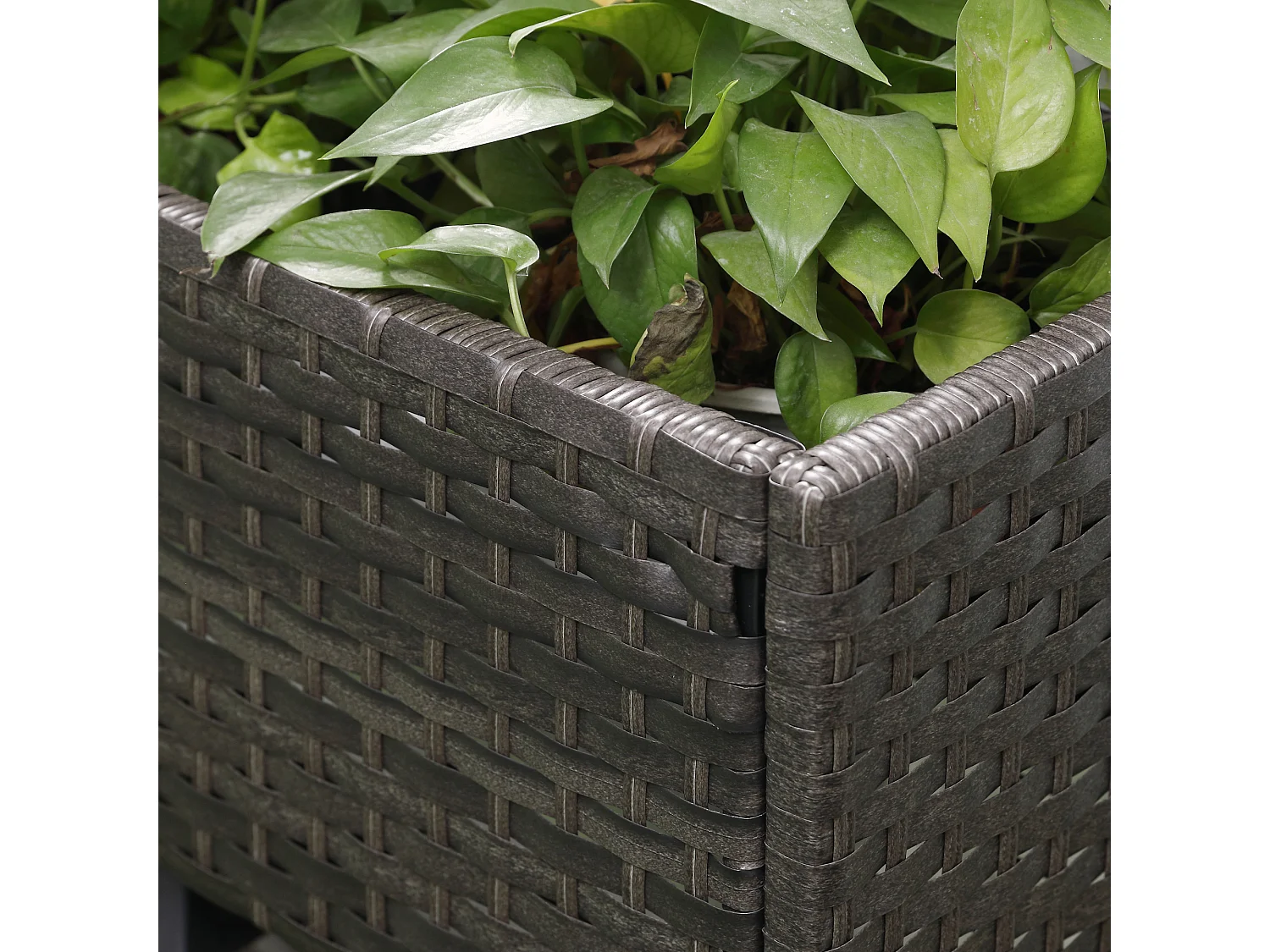 Verhoogde bloembak van polyrotan met plankje, voor tuinbalkonterras, bruin (70x30x72 cm)