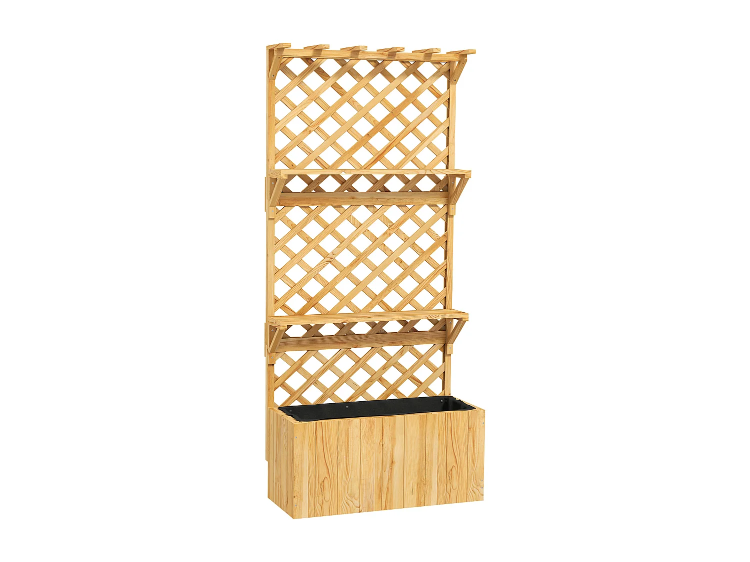 Verhoogde bloembak met trellis, natuurlijk sparrenhout, met planken, natuurlijk grijs (76x33x177cm)