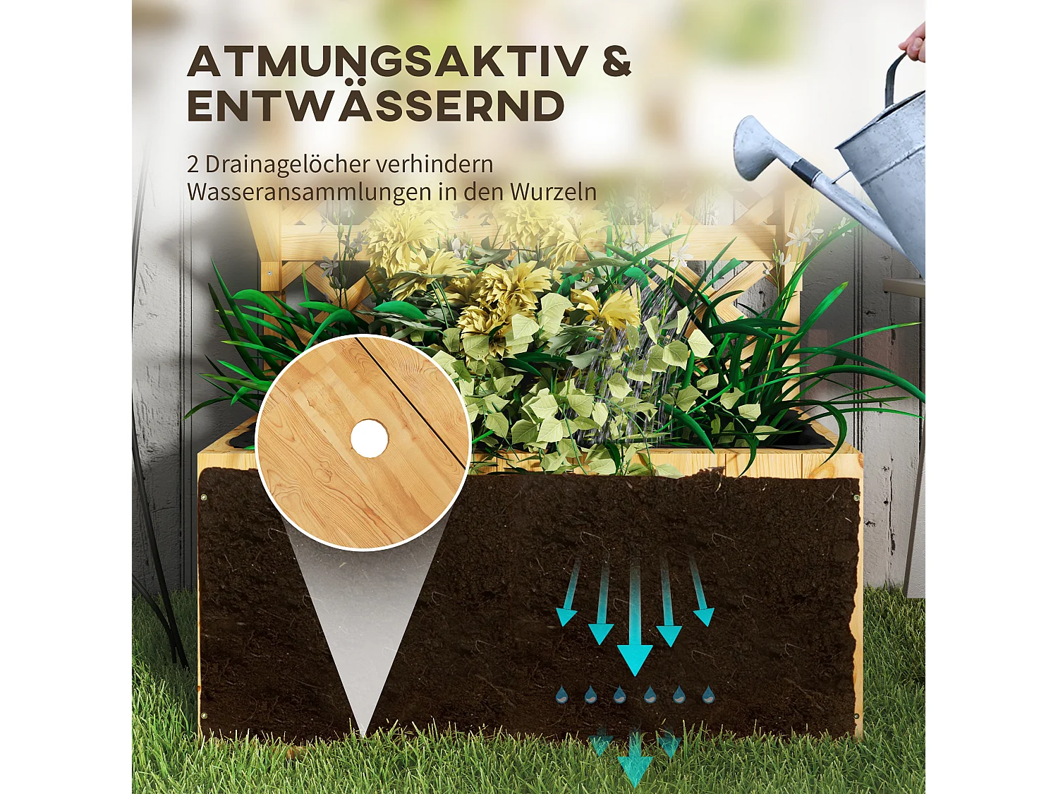 Verhoogde bloembak met trellis, natuurlijk sparrenhout, met planken, natuurlijk grijs (76x33x177cm)