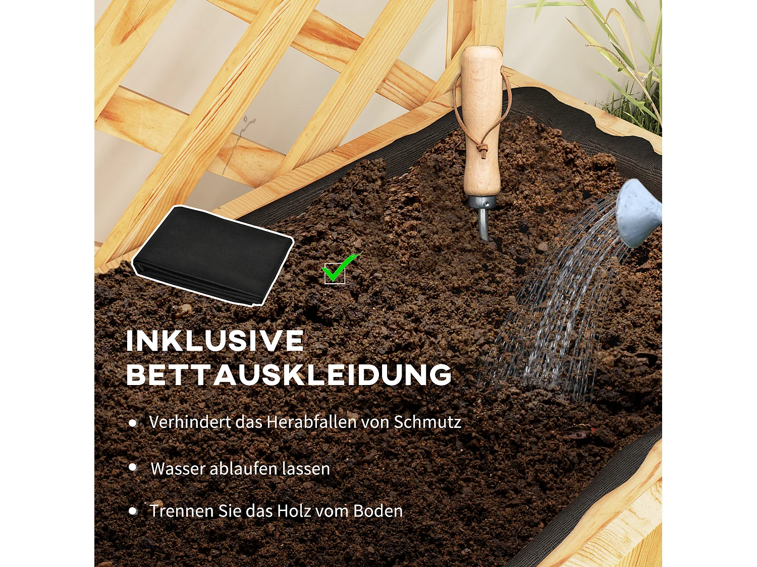 Verhoogde bloembak met trellis, natuurlijk sparrenhout, met planken, natuurlijk grijs (76x33x177cm)