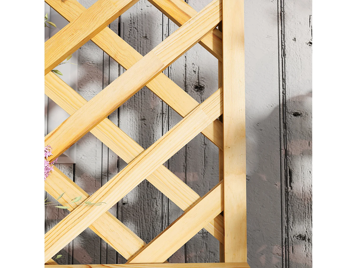 Verhoogde bloembak met trellis, natuurlijk sparrenhout, met planken, natuurlijk grijs (76x33x177cm)