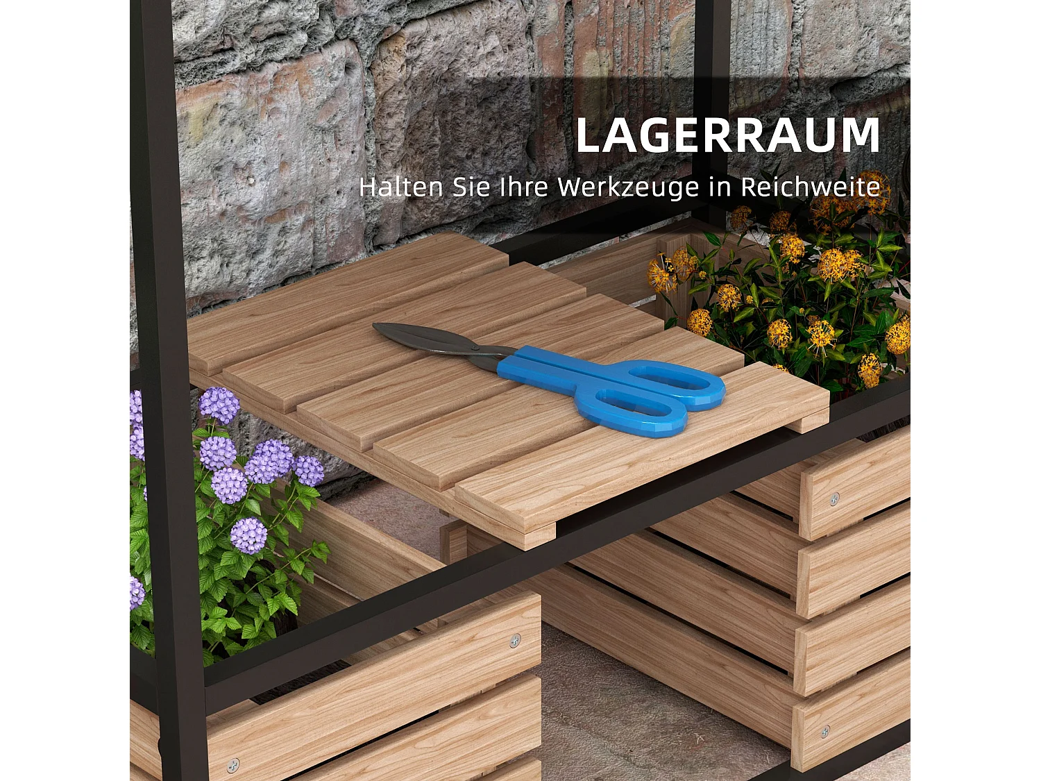 Haut bac à plantes en bois 2 niveaux avec étagère, revêtement intérieur, brun clair (83x39x100cm)