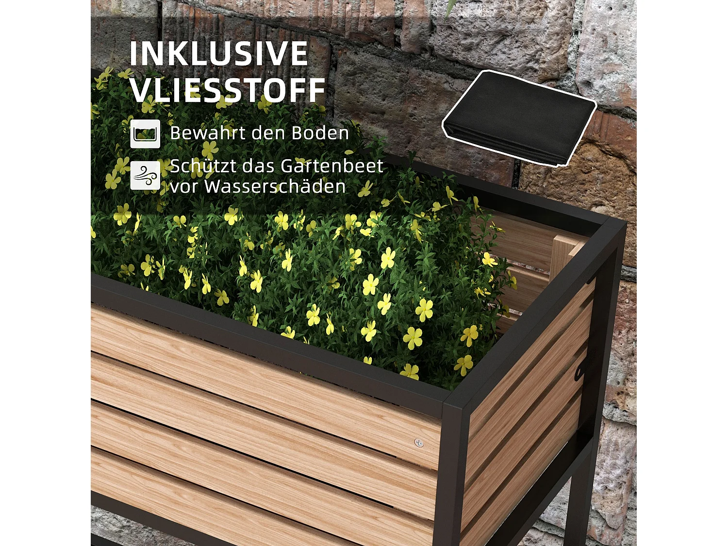 Haut bac à plantes en bois 2 niveaux avec étagère, revêtement intérieur, brun clair (83x39x100cm)