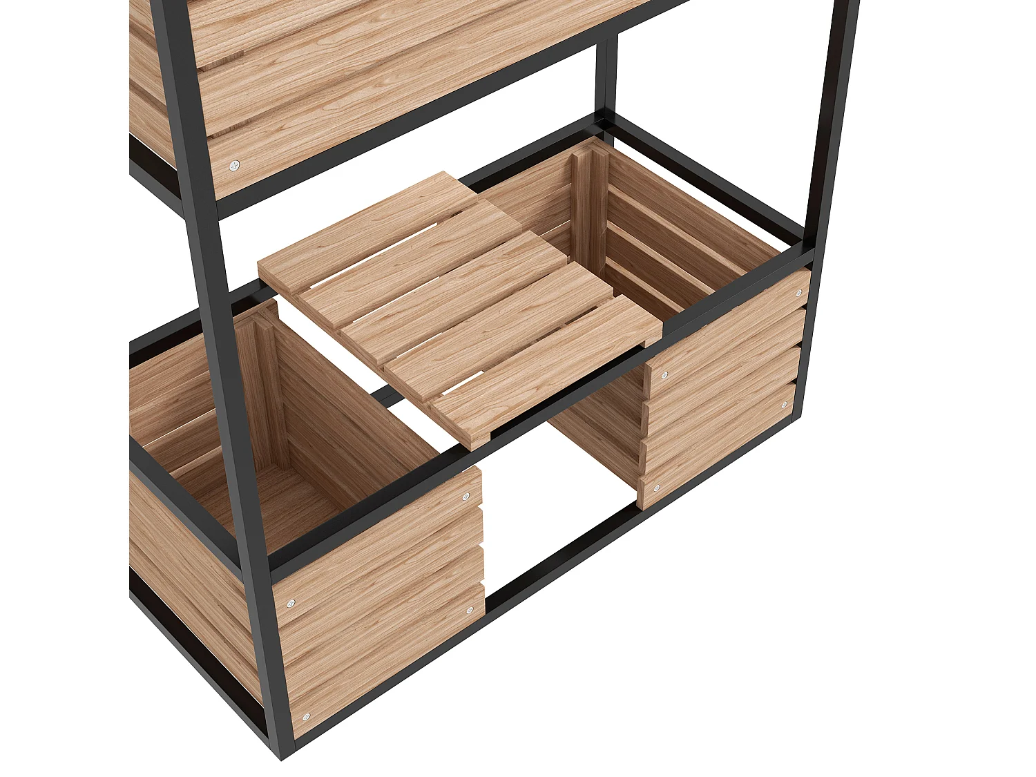 Haut bac à plantes en bois 2 niveaux avec étagère, revêtement intérieur, brun clair (83x39x100cm)