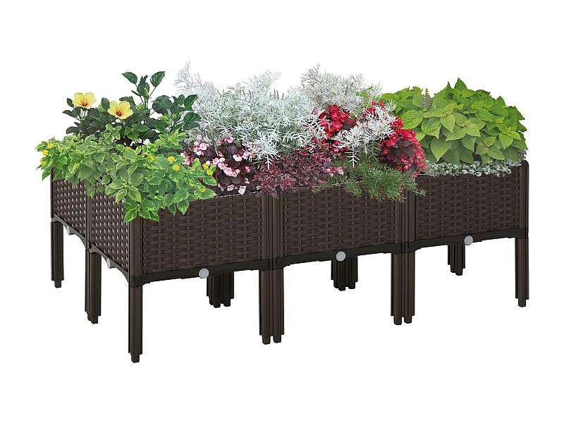 Hoge plantenbak in rotanlook, 6-delig, kunststof, zelfbewaterend, bruin (40x40x44 cm)