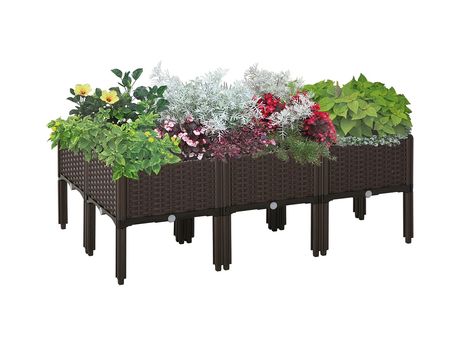 Hoge plantenbak in rotanlook, 6-delig, kunststof, zelfbewaterend, bruin (40x40x44 cm)