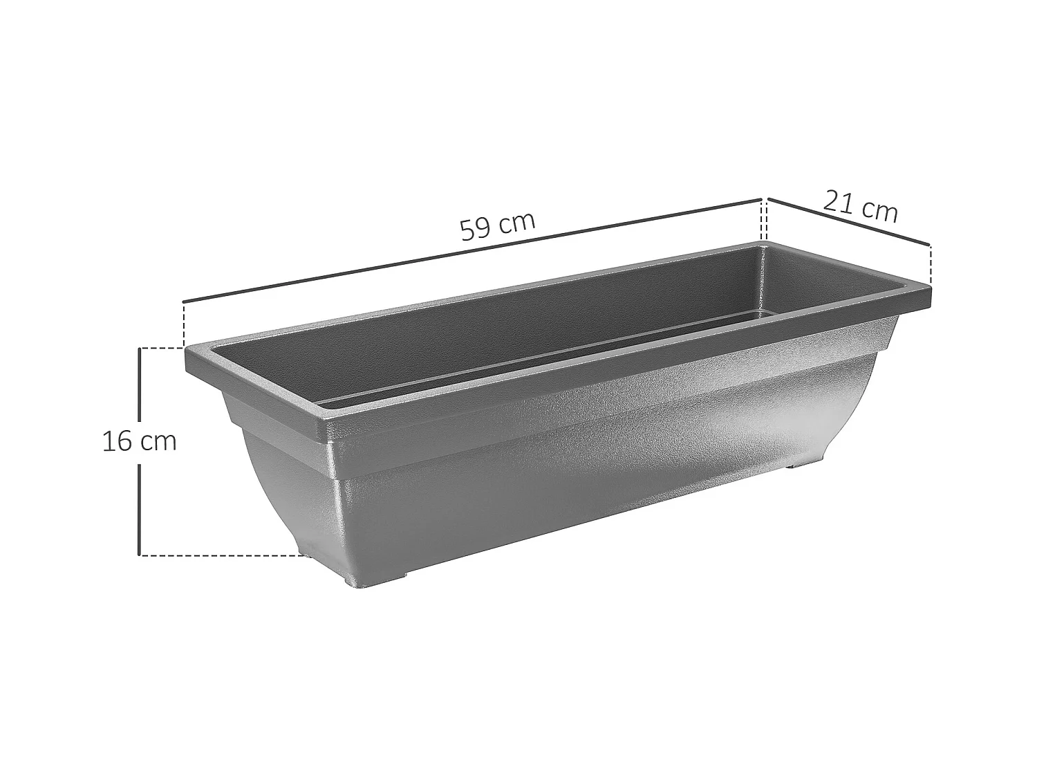 Set de 5 pots de fleurs empilables, plastique, résistant aux intempéries, gris (59x21x16 cm)