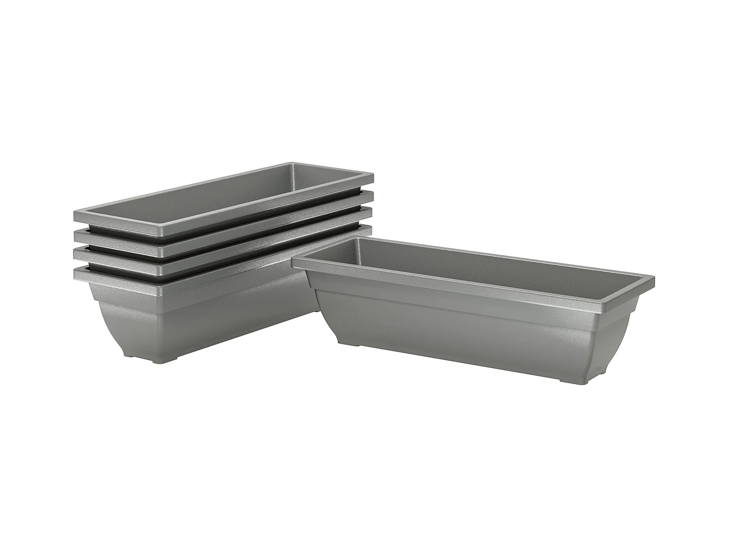 Set van 5 stapelbare bloempotten, kunststof, weerbestendig, grijs (59x21x16 cm)
