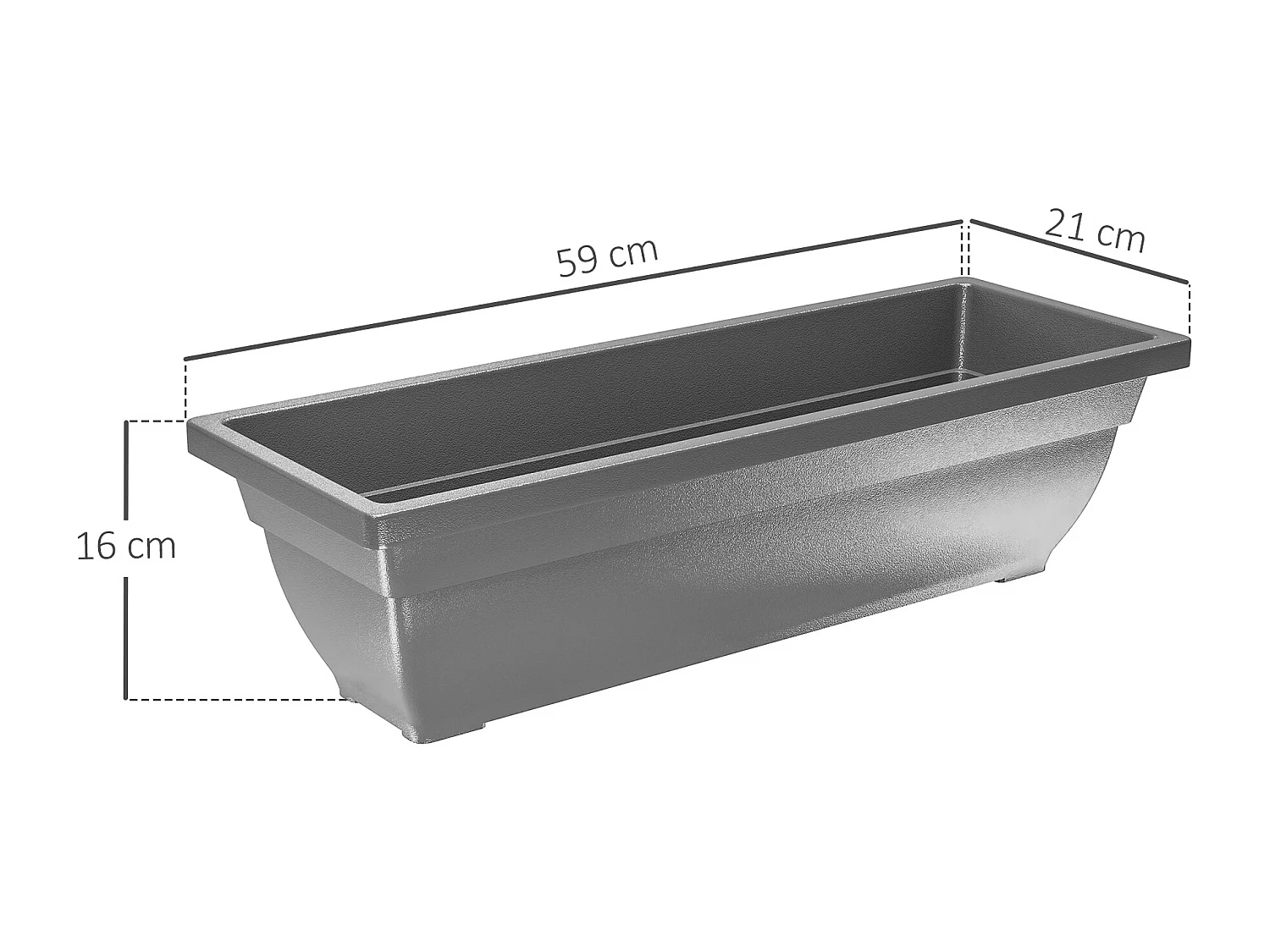 Set de 5 pots de fleurs empilables, plastique, résistant aux intempéries, gris (59x21x16 cm)