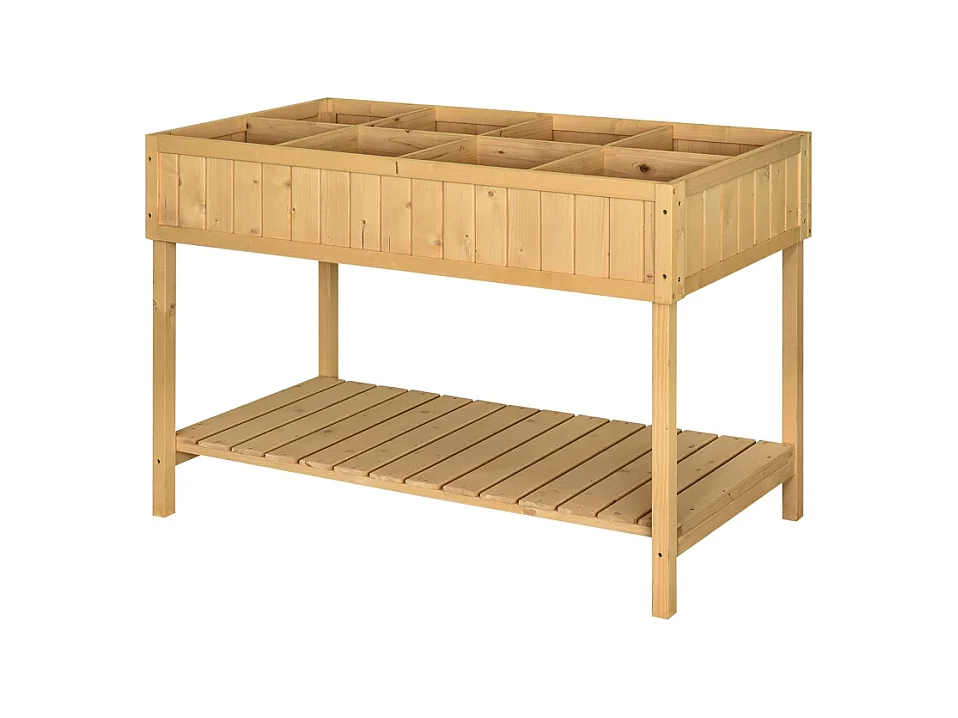 Table de jardin en bois avec 8 compartiments et drainage, table de culture en bois massif, naturel (110x46x76 cm)