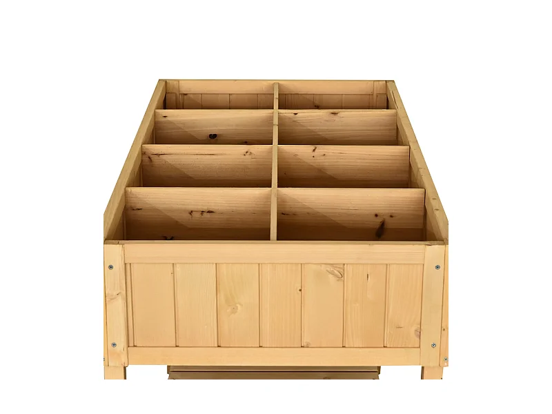 Table de jardin en bois avec 8 compartiments et drainage, table de culture en bois massif, naturel (110x46x76 cm)