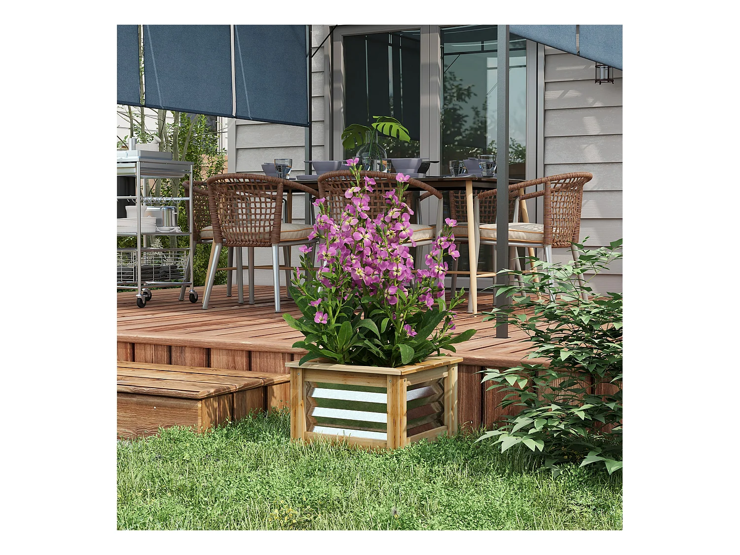 Jardin surélevé en métal avec cadre en bois, 45x45x30 cm, (45x45x30 cm)