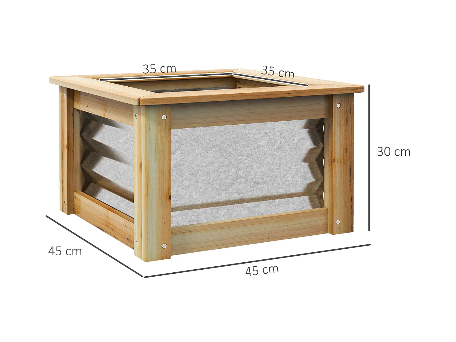 Jardin surélevé en métal avec cadre en bois, 45x45x30 cm, (45x45x30 cm)