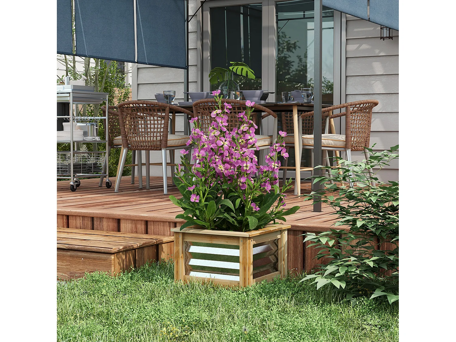 Jardin surélevé en métal avec cadre en bois, 45x45x30 cm, (45x45x30 cm)