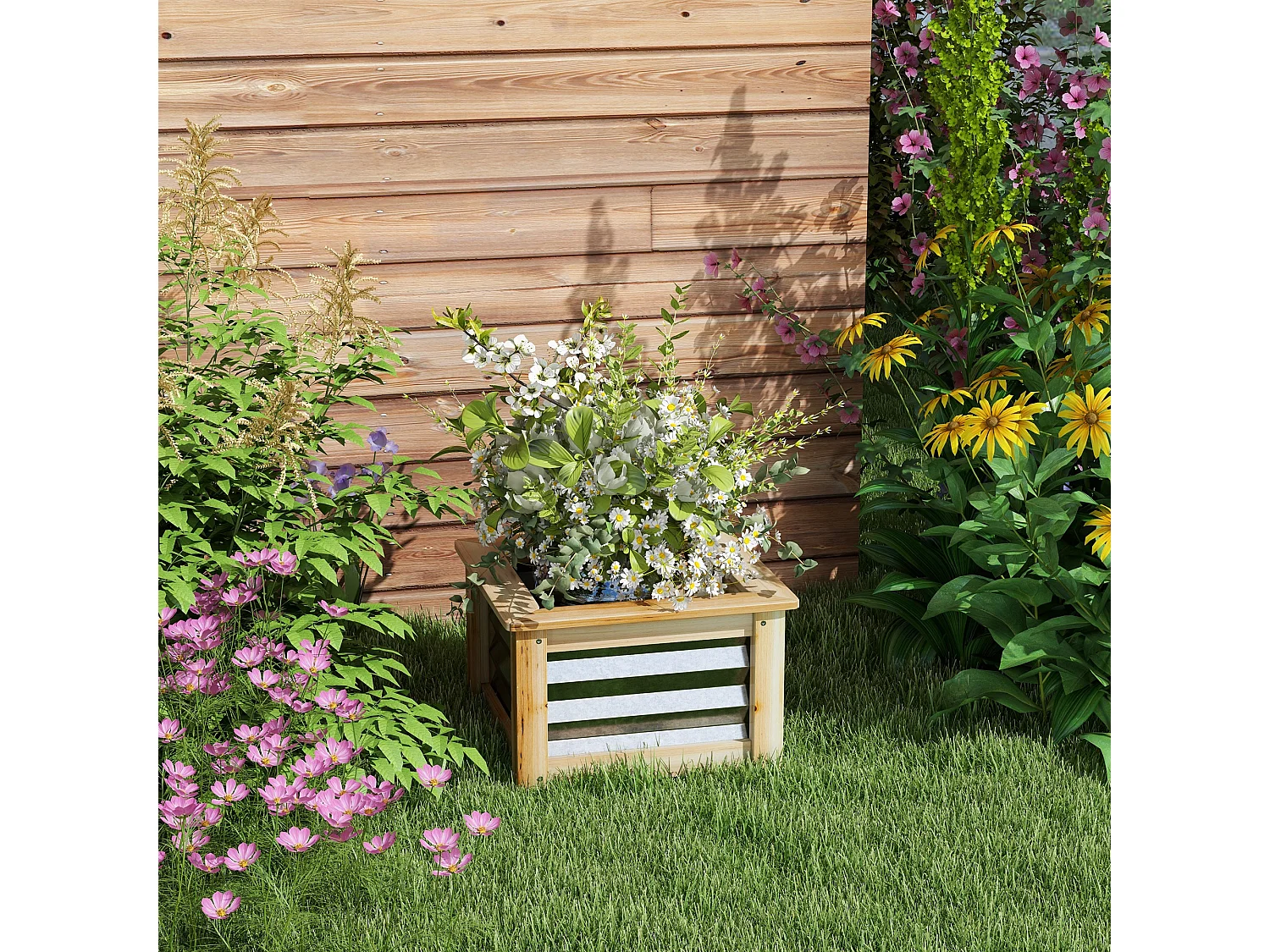 Jardin surélevé en métal avec cadre en bois, 45x45x30 cm, (45x45x30 cm)