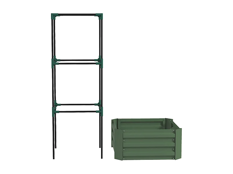 Bancal elevado con enrejado, de acero galvanizado, verde (61x61x140 cm)