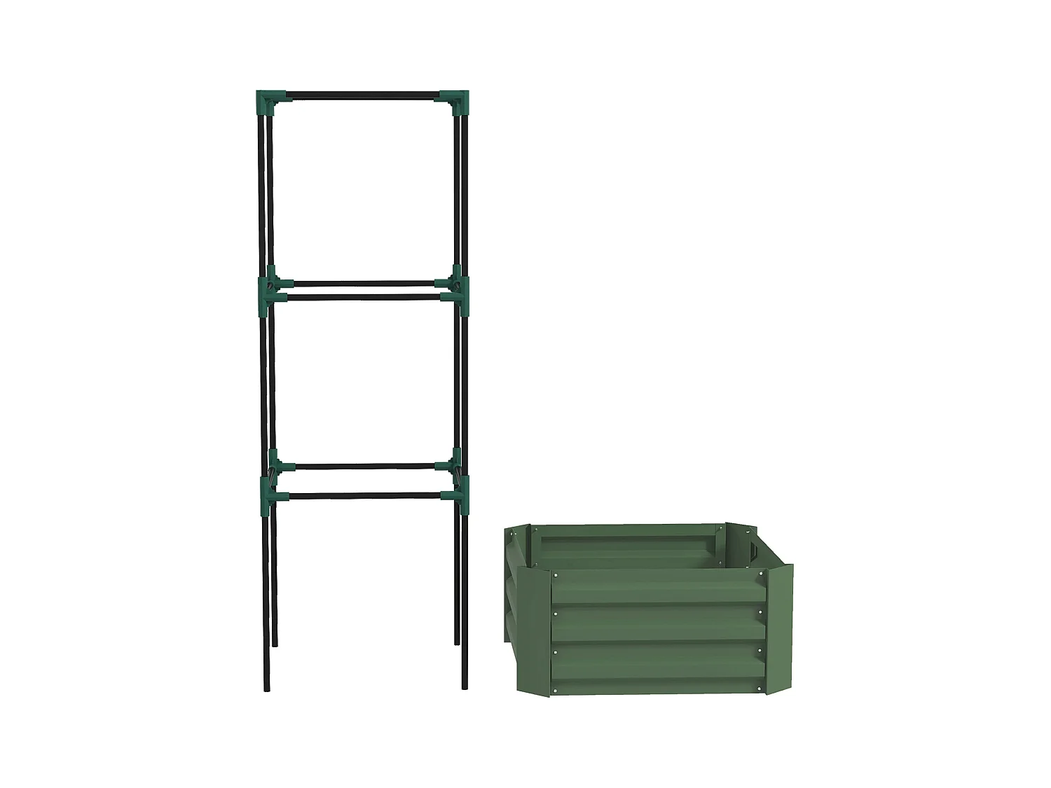 Jardin surélevé avec treillis, en acier galvanisé, vert (61x61x140 cm)