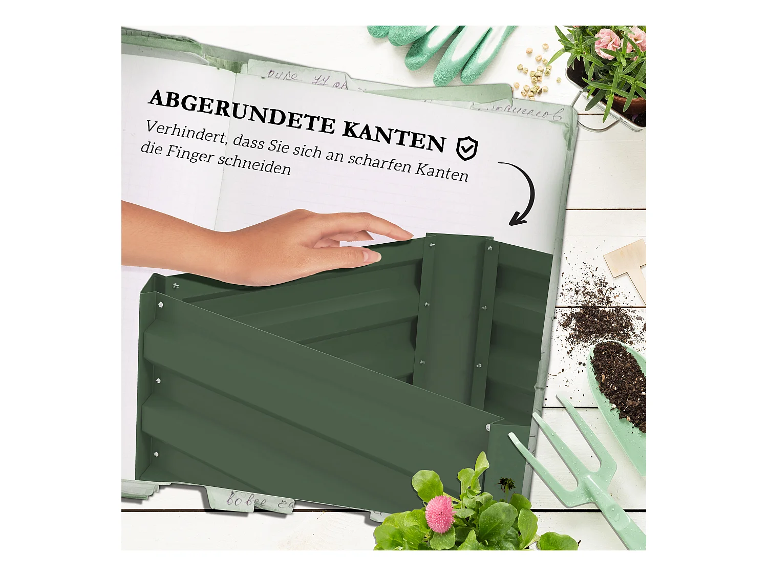 Jardin surélevé avec treillis, en acier galvanisé, vert (61x61x140 cm)