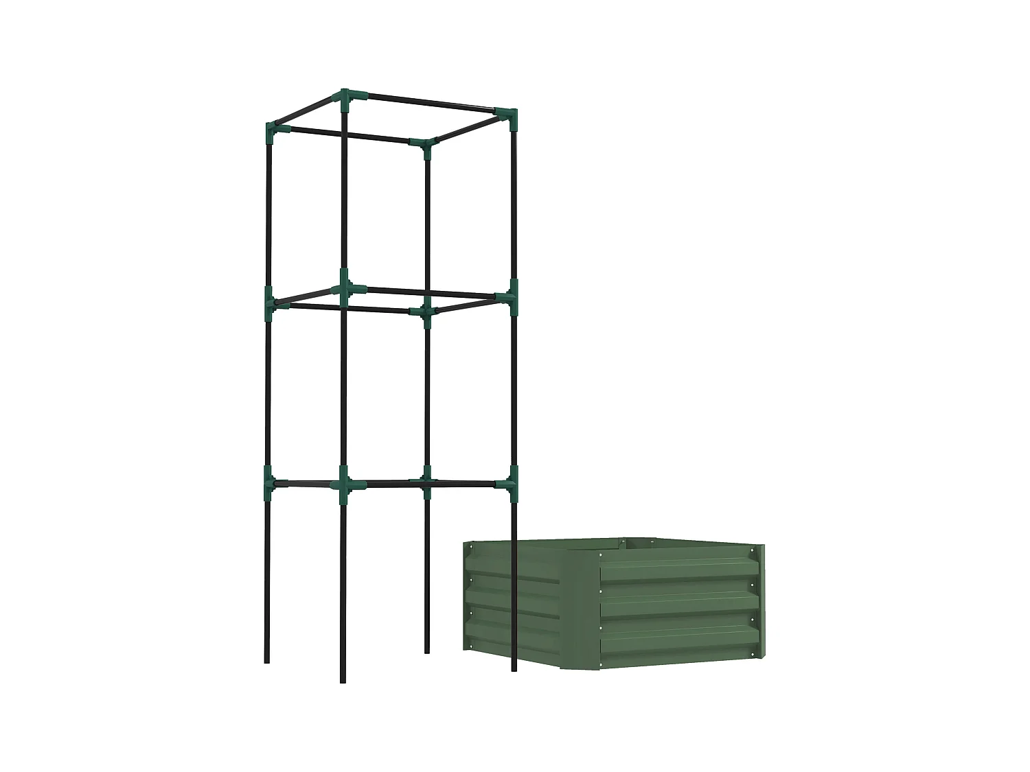 Jardin surélevé avec treillis, en acier galvanisé, vert (61x61x140 cm)