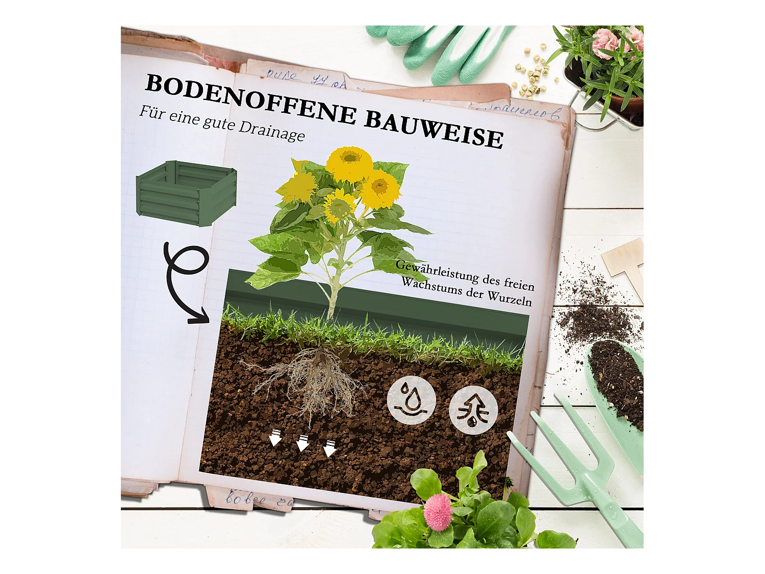 Jardin surélevé avec treillis, en acier galvanisé, vert (61x61x140 cm)