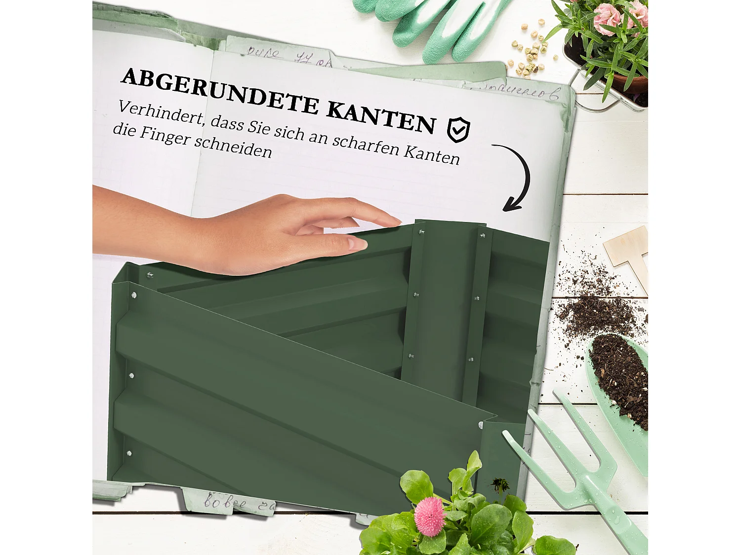 Jardin surélevé avec treillis, en acier galvanisé, vert (61x61x140 cm)